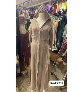 İTALYAN KAPŞONLU KETEN ELBİSE KE11