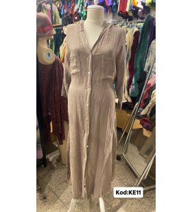 İTALYAN KAPŞONLU KETEN ELBİSE KE11