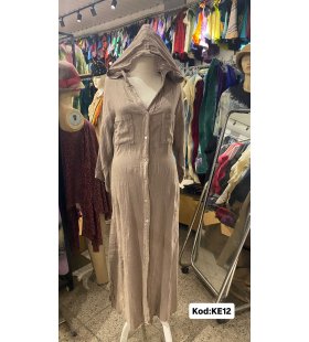 İTALYAN KAPŞONLU KETEN ELBİSE KE12