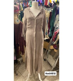 İTALYAN KAPŞONLU KETEN ELBİSE KE12