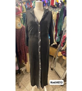 İTALYAN KAPŞONLU KETEN ELBİSE KE13