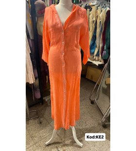 İTALYAN KAPŞONLU KETEN ELBİSE KE2