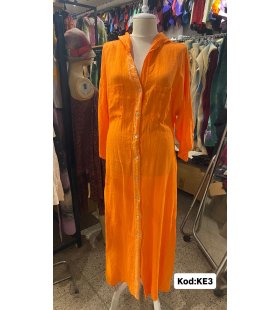 İTALYAN KAPŞONLU KETEN ELBİSE KE3