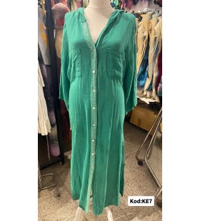 İTALYAN KAPŞONLU KETEN ELBİSE KE7