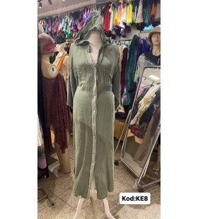 İTALYAN KAPŞONLU KETEN ELBİSE KE8