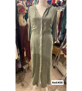 İTALYAN KAPŞONLU KETEN ELBİSE KE8