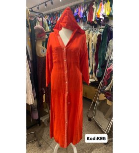 İTALYAN KAPŞONLU KETEN ELBİSE KE5